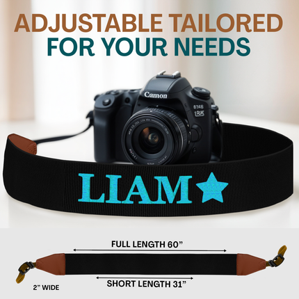 Custom Camera Strap, Embroidered Name Camera Strap - Black