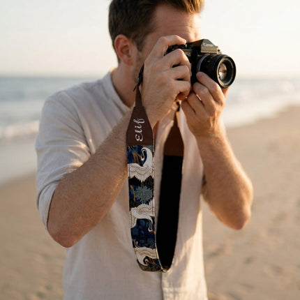 Personalized Embroidered Camera Strap - Camera Strap for SLR/ DSLR, Starry Night, Black Japanese,  Blue Japanese, Tropical Sky