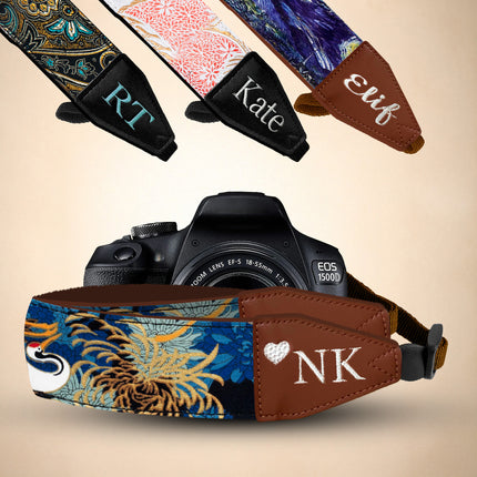 Personalized Embroidered Camera Strap - Camera Strap for SLR/ DSLR, Starry Night, Black Japanese,  Blue Japanese, Tropical Sky