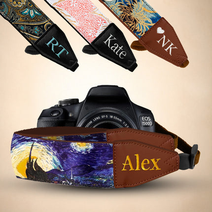 Personalized Embroidered Camera Strap - Camera Strap for SLR/ DSLR, Starry Night, Black Japanese,  Blue Japanese, Tropical Sky