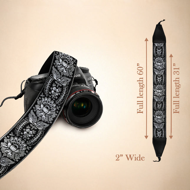 Personalized Embroidered Woven Camera Strap White, Silver, Yellow Spring