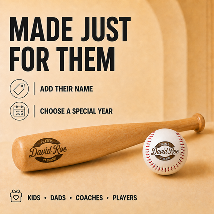 Custom Engraved Baseball Bat and Ball Engraved Baseball Bat 18'' and Baseball Ball Combo