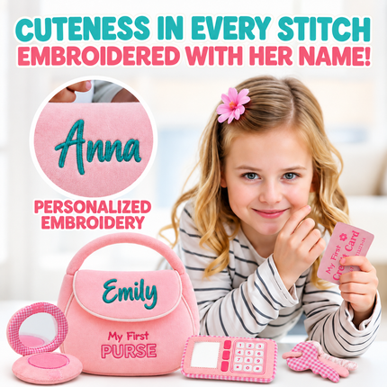 Personalized My First Purse Set with Name, Embroidered Baby's Purse Set for Baby Girl