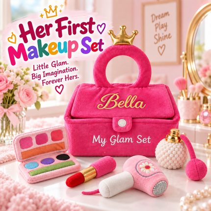 Personalized Baby Makeup Set – Custom Name Embroidered Plush Pretend Play Toy