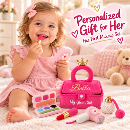 Personalized Baby Makeup Set – Custom Name Embroidered Plush Pretend Play Toy