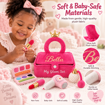 Personalized Baby Makeup Set – Custom Name Embroidered Plush Pretend Play Toy