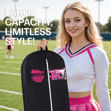Personalized Garment bag for Cheer Uniform With Name -Custom Breathable Black Bags With 2 Mesh Pockets for Cheerleader Uniform