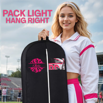 personalized garment bag for hanging clothes travel for cheerleader and dancer custom uniform bags for closet storage with 2 mesh pockets 