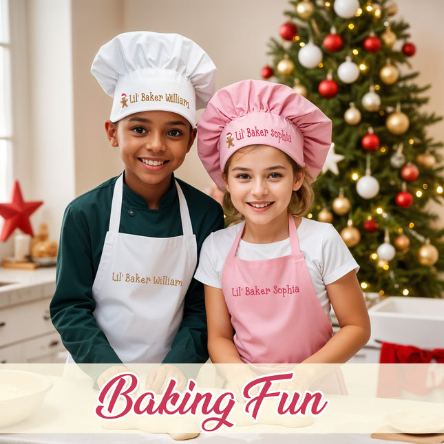 Personalized Kids Chef Hat, Custom Lil' Baker Kids White Chef Hat and Apron