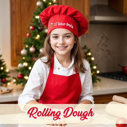 Personalized Kids Chef Hat, Custom Lil' Baker Kids White Chef Hat and Apron
