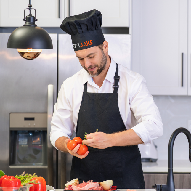 Customized Black Chef Hat with Custom Name Adjustable Kitchen Accessory for Mom, Dad, Kitchen Cooking Chef Hat for Men and Women