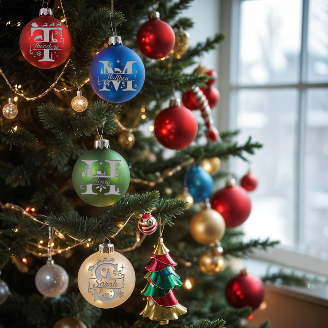 Christmas Balls with Name Ornaments 2.5" Red, Green, Blue & Pearl