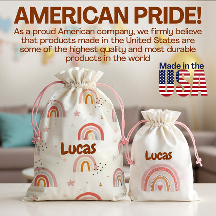 Personalized Rainbow Print Gift Bags with Drawstring