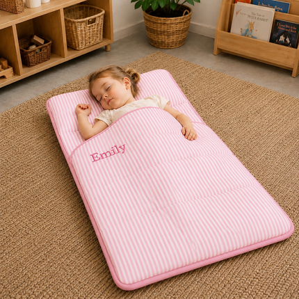 Personalized Toddler Nap Mat with Embroidered Name, Nap Mat with Pillow & Blanket, 100% Cotton