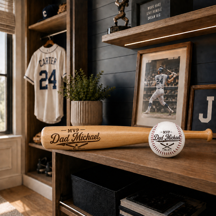 Custom Engraved Baseball Bat and Ball Set with Custom Name - MVP