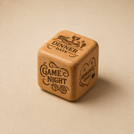 Personalized 3" Date Night Dice Cube with Names, Custom Wooden Date Dice