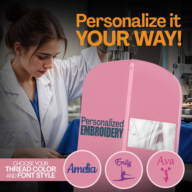 Personalized Cheer Uniform Garment Bag, Pink Clothes Oraginizer , Customizable with names