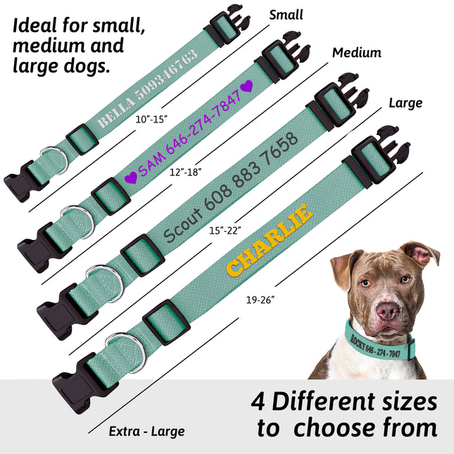personalized dog collar dog collars with name and phone number adjustable custom dog collar for small medium large dogs embroidered pastel dog collar baby blue purple yellow custom pet name tag