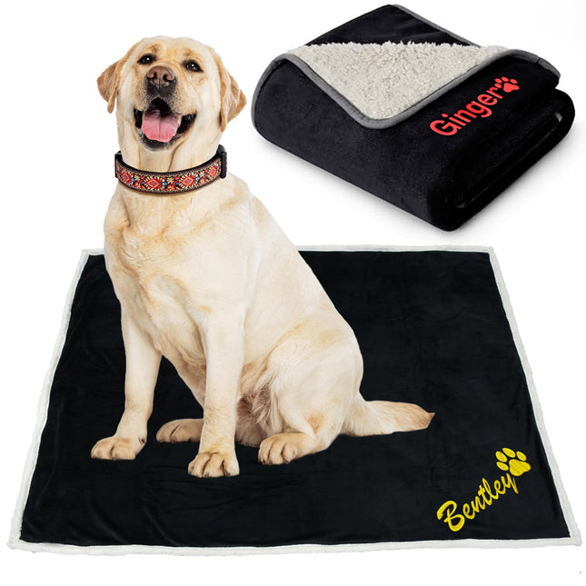 Embroidered Dog Black Blanket with Name