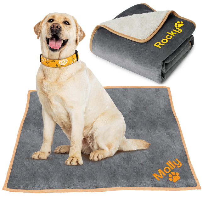 Embroidered Dog Gray Blanket with Name