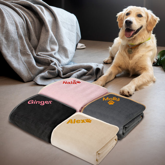 Embroidered Dog Gray Blanket with Name