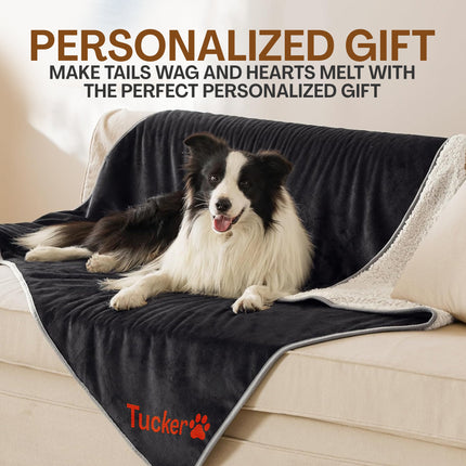 Embroidered Dog Black Blanket with Name