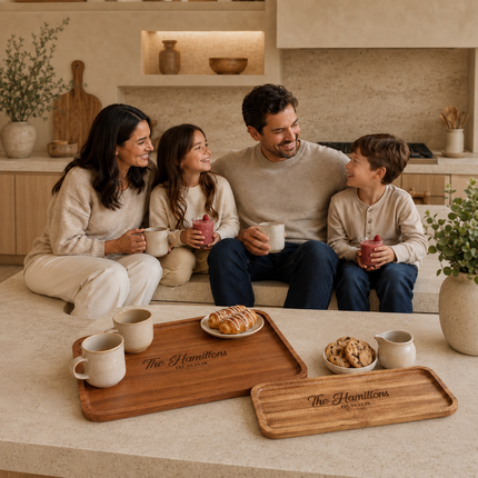Personalized Acacia Wood Serving Tray Set of 2 with Engraved Name