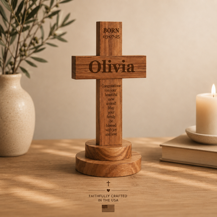 Personalized Baptism Cross wood sign with Engraved Name, Wooden Sign Baby Baptism Cross