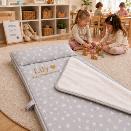 Personalized Toddler Nap Mat with Embroidered Name, Nap Mat with Pillow & Blanket, 100% Cotton