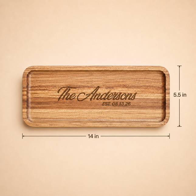 Personalized Acacia Wood Serving Tray Set 14 x 5.5 In with Engraved Name