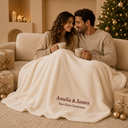 Personalized Blanket with Embroidered Name for Christmas