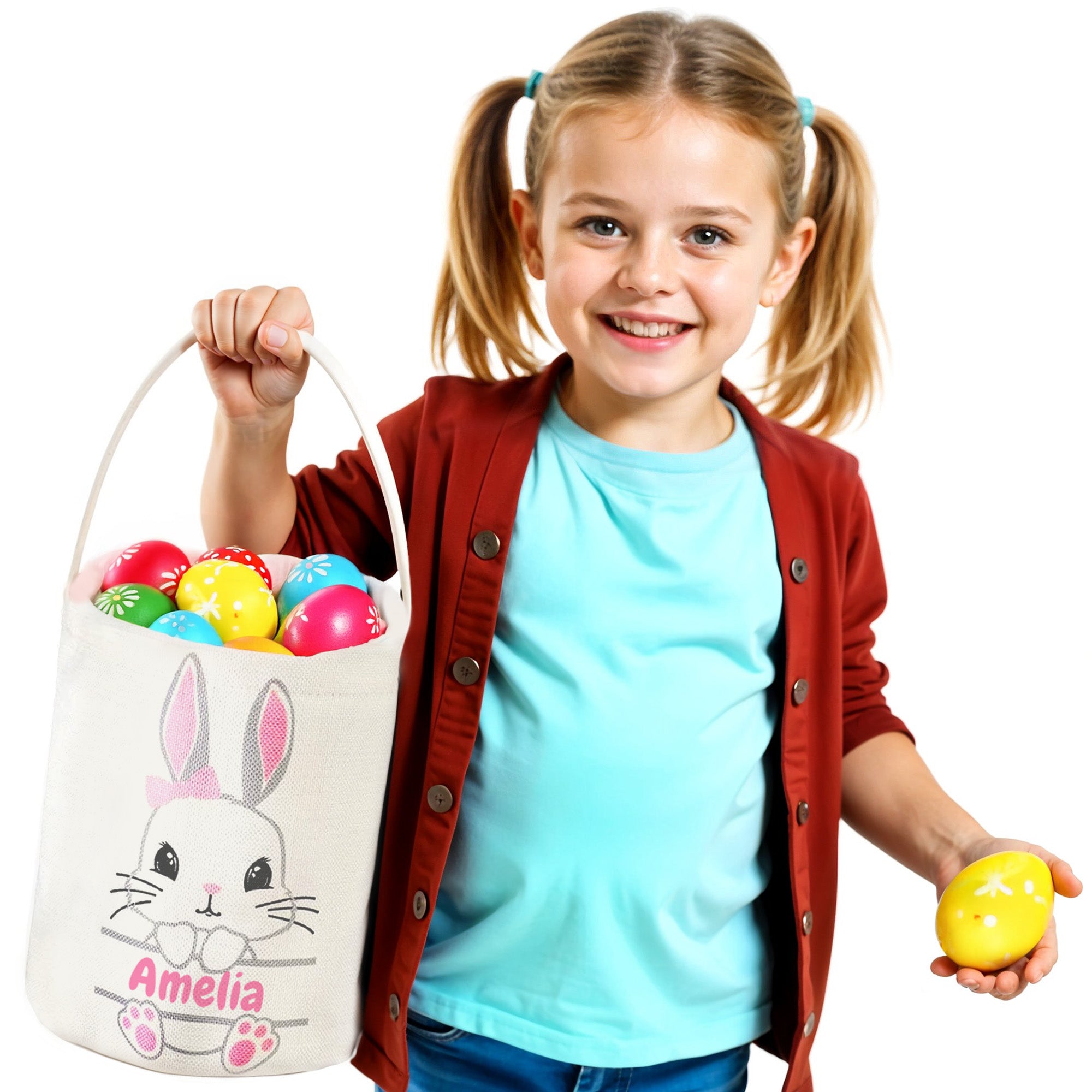 Personalized Easter Basket with Name for Girls & Boys, Custom Bunny Easter Baskets for Kids