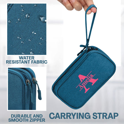 Blue travel case with carrying strap, water-resistant fabric, and durable zipper, featuring the brand 'Ancia'.