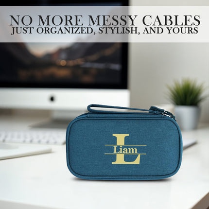 Personalized Electronics Organizer Travel Case - Dark Green