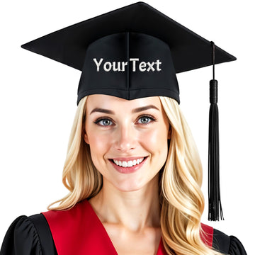 Personalized Graduation Cap with Embroidered Name, Custom Adult Graduation Matte Cap Headband with Tassel - Black