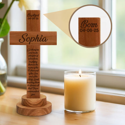 Personalized Baptism Cross wood sign with Engraved Name