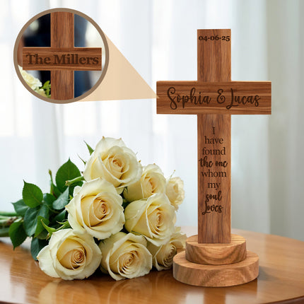 Personalized Wedding Cross wood sign with Engraved Name