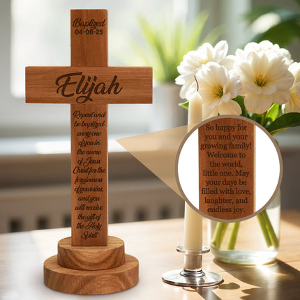 Personalized Baptism Cross wood sign with Engraved Name