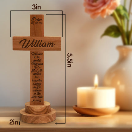 Personalized Baptism Cross wood sign with Engraved Name