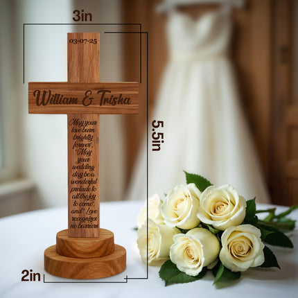 Personalized Wedding Cross wood sign with Engraved Name