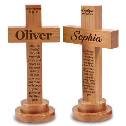 Personalized Baptism Cross wood sign with Engraved Name