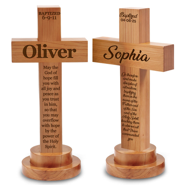 Personalized Baptism Cross wood sign with Engraved Name