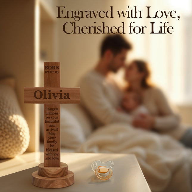 Personalized Baptism Cross wood sign with Engraved Name