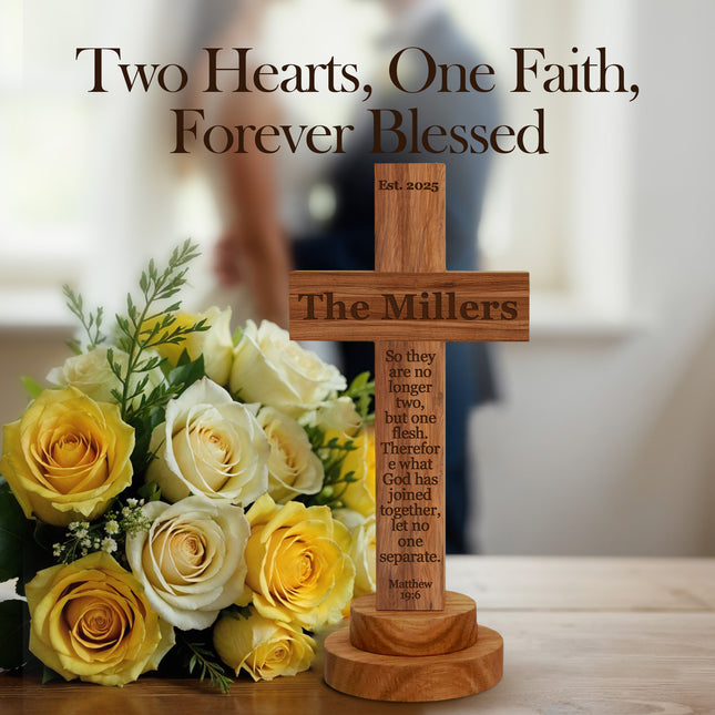 Personalized Wedding Cross wood sign with Engraved Name
