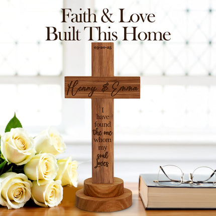 Personalized Wedding Cross wood sign with Engraved Name