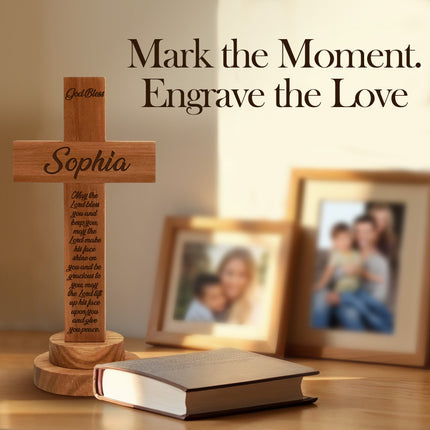 Personalized Baptism Cross wood sign with Engraved Name