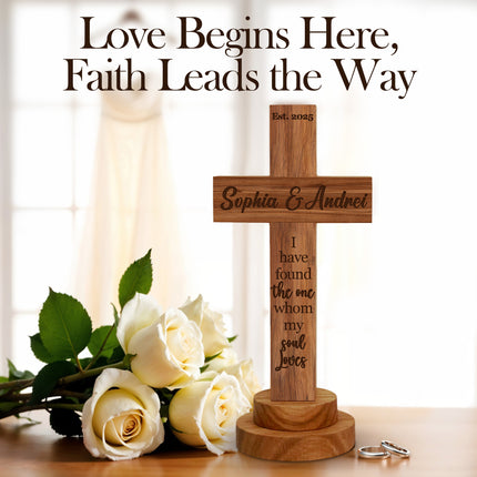 Personalized Wedding Cross wood sign with Engraved Name