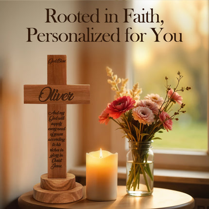 Personalized Baptism Cross wood sign with Engraved Name