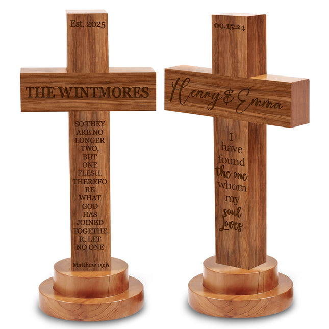 Personalized Wedding Cross wood sign with Engraved Name