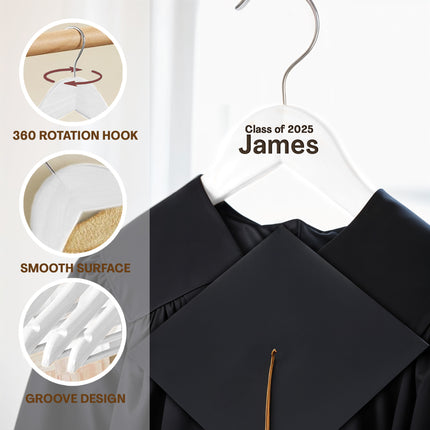 Custom White Hanger with Personalized Name forgraduation Dress Hangers - 2 Pack, 360 rotatable hook